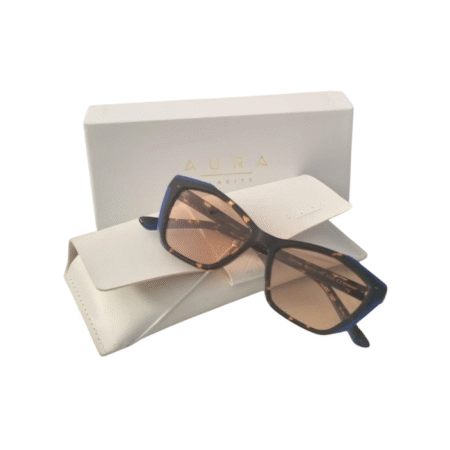 Aura Clarity Nirvana Frame – FL-41 tinted cat-eye glasses with amber lenses and tortoiseshell arms.Migraine glasses for light sensitivity