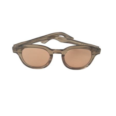 migraine glasses, champagne round frame with FL-41 lenses for bluelight protection, light sensitivity and migraine relief