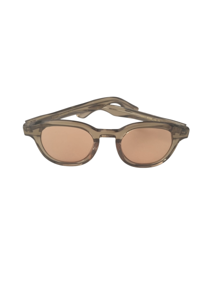 migraine glasses, champagne round frame with FL-41 lenses for bluelight protection, light sensitivity and migraine relief